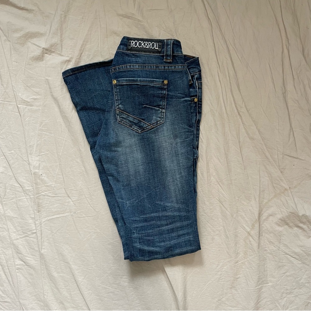 Rock and Roll Cowgirl Jeans 28x34 Rival Low Rise Medium/Dark Wash Bootcut Rodeo